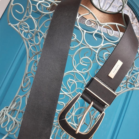 MK Genuine Leather Belt Wide Black Belt Classic Wardrobe Keeper Michael Kors - Picture 3 of 14